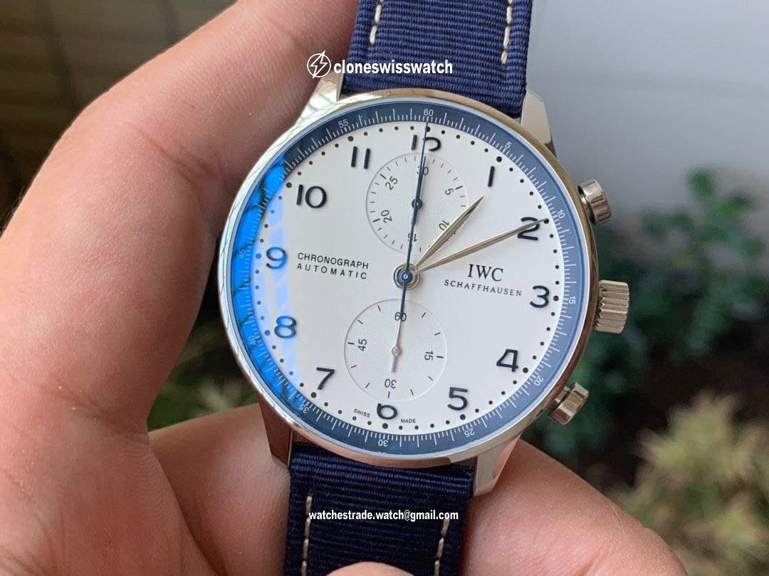 Portugieser Chronograph 'Bucherer Edition1:1 Best Edition White/Blue on Blue Nylon Strap A7750 (Slim Movement)
