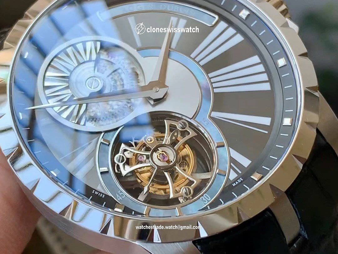 Roger Dubuis Hommage Flying Tourb RDDBHO0568 SS/LE Wht/Gre A Tourbillon