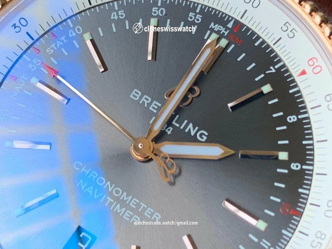 Navitimer 1 SS 41mm V7F 1:1 Best Edition RG Bezel Gray Dial on Brown Leather Strap