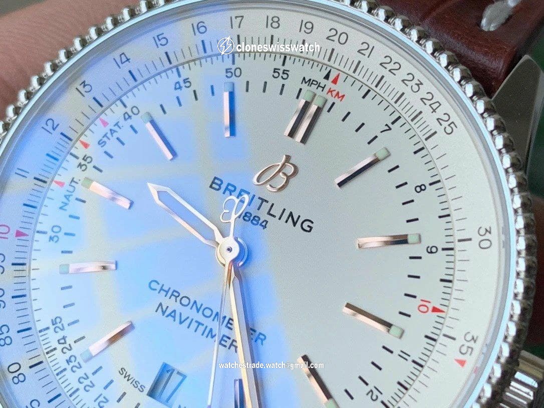Navitimer 1 SS 41mm V7F 1:1 Best Edition SS Bezel White Dial on Brown Leather Strap
