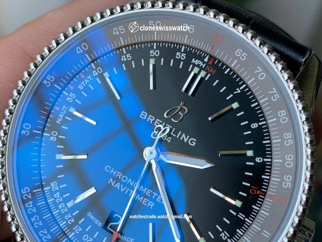 Navitimer 1 SS 41mm V7F 1:1 Best Edition Gray Bezel Black Dial on Black Leather Strap