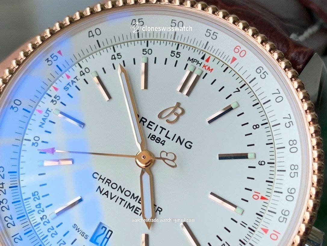 Navitimer 1 SS 41mm V7F 1:1 Best Edition RG Bezel White Dial on Brown Leather Strap