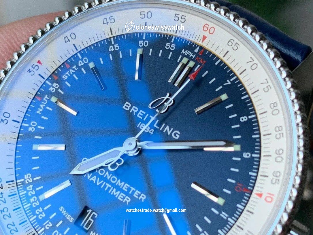 Navitimer 1 SS 41mm V7F 1:1 Best Edition SS Bezel Blue Dial on Blue Leather Strap