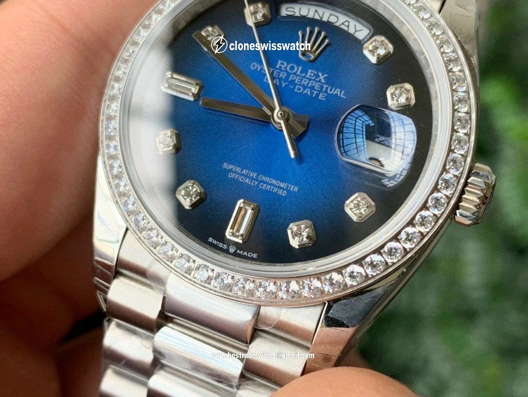 Rolex DayDate 36mm Dia Pres 904L SS/SS Blue/Diam 1:1 Best Edition Version