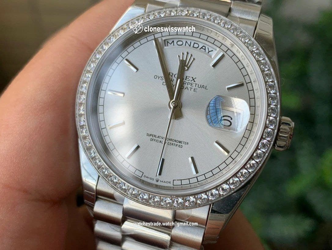 Rolex DayDate 36mm Dia Pres SS/SS Silv Wht Stk 1:1 Best Edition Version