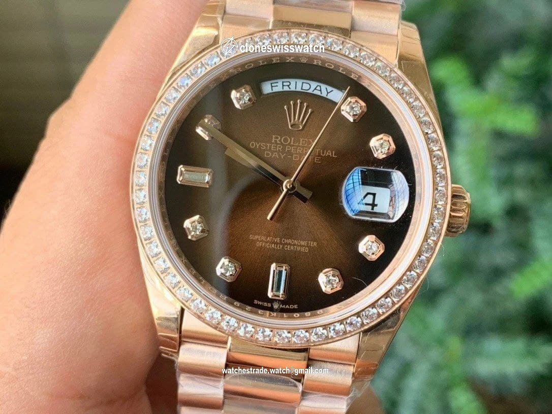Rolex DayDate 36mm Flt Pres 904L YG/YG G-Brown/Dia 1:1 Best Edition Version