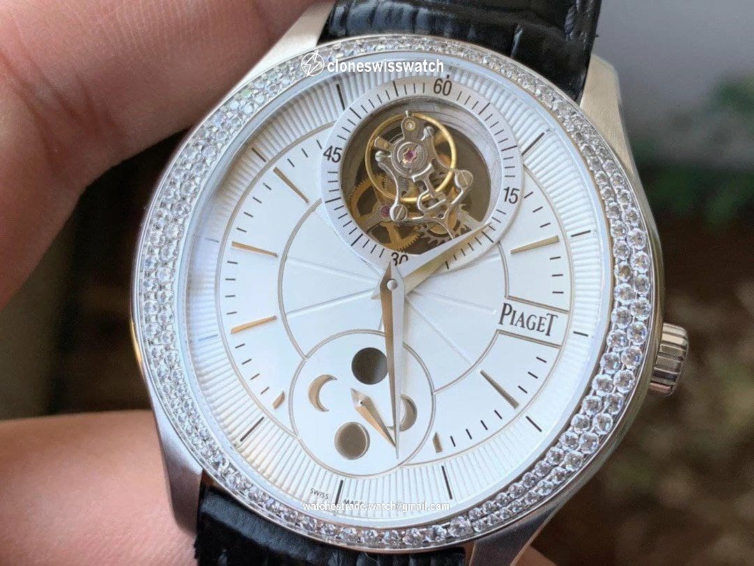 Piaget Gouverneur Tourbillon SS OXF Best Edition White Dial Diamonds Bezel on Brown Leather Strap