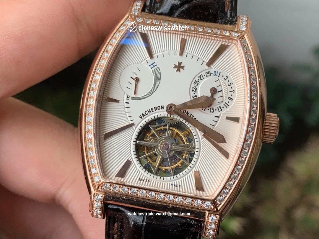 Malte Tourbillon SS Skeleton White Dial Diamond on Brown Leather Strap 1:1 Best Edition Version
