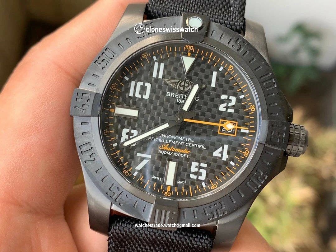 Avenger GMT 45mm DLC 1:1 Best Edition Titanium Case Black Dial on Black Rubber StrapV4