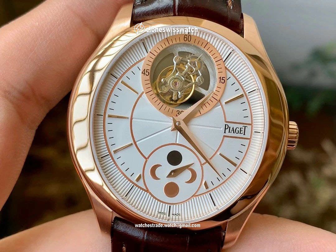 Piaget Gouverneur Tourbillon SS OXF Best Edition White Dial Bezel on Brown Leather Strap