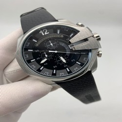 Diesel Grey Case Black Dial On Black Leather Strap